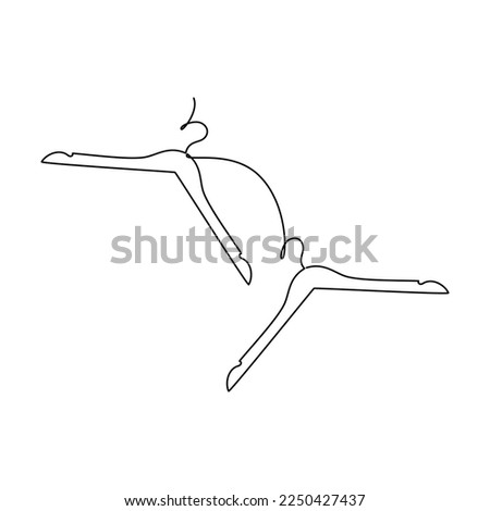 Line continuous drawing vector. Hand drawn clothes hanger icon. Outline silhouette. Minimal design element for banner, flyer, showcase, retail shop, outlet, card, logotype. Sale concept.