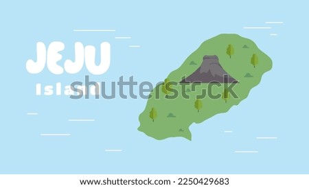 Welcome to jeju island background.Welcome to Jeju island in South Korea, traditional landmarks, symbols, popular place for visiting tourists, jeju green tropical island with water travel. Royalty-Free Stock Photo #2250429683