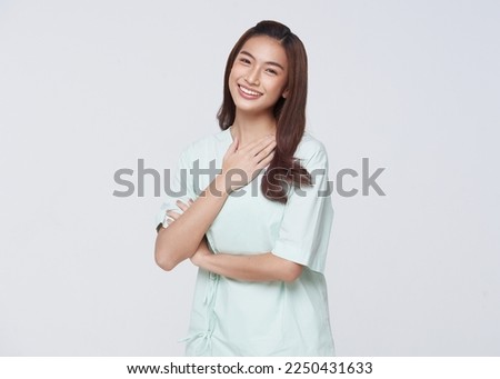 Happy asian woman patient isolated on white studio background. life insurance and coverage concept.
