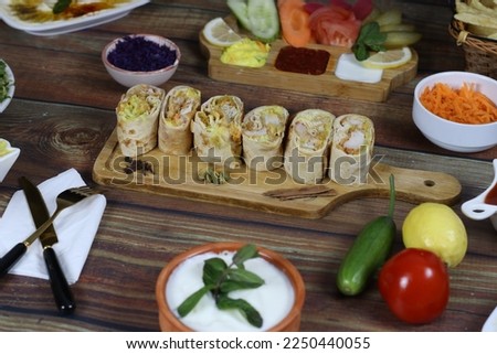 Light Dinner of Chopped Chicken Meat Rolls with Several Sauces and Vegetables -  Delicious Dishes