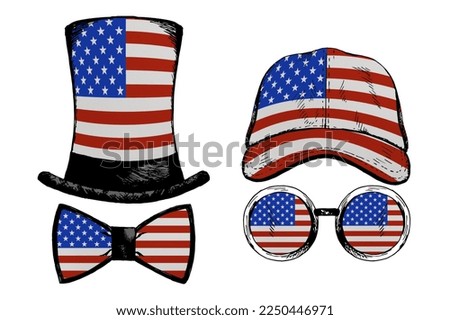 Head accessories. Patriotic clip art set in colors of national flag on white background. USA
