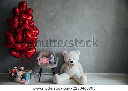 White Bear Toy with Red Balloons