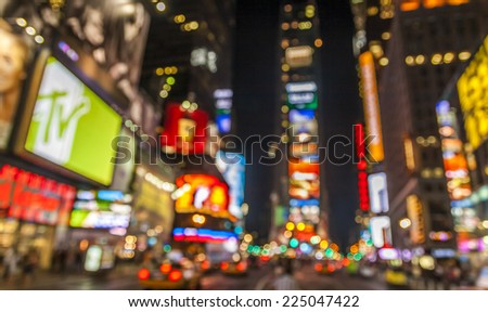 Abstract view of the lights of Times Square in New York city at night.