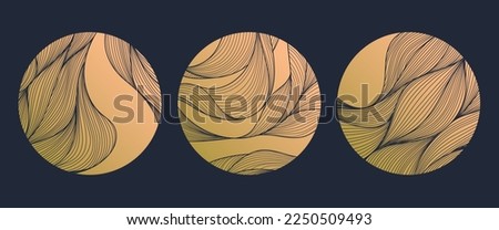 Vector abstract circle linear logo, japanese style. Wavy luxury art badge, water, ocean, river luxury golden emblem for perfume, cosmetics, natural products, cosmetics, health, spa, yoga center.