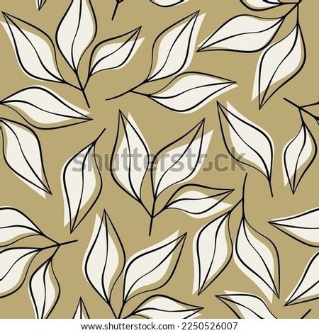 Leaf seamless pattern vector. Abstract linear branches floral backdrop illustration. Botanical wallpaper, ivy leaves background, fabric, textile, print, wrapping paper or package design.