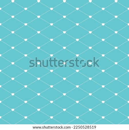 White heart shape linked with white dot diamond on blue background. Happy Valentine's day. Heart pattern on blue backdrop.