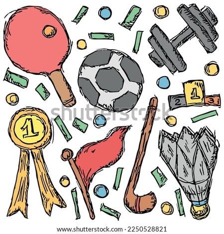 sports icons. Doodle vector with sport icons on white background. Vintage sport pattern
