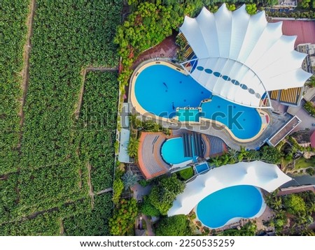 Aerial photographs. View from a flying drone. Panoramic landscape of the park in the city of Punta Brava, near the city of Puerto de la Cruz on the island of Tenerife, Canary Islands, Atlantic Ocean
