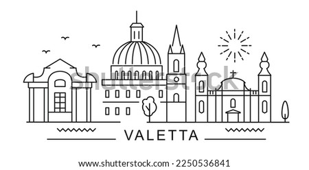 Valletta City Line View. Malta Poster print minimal design. Royalty-Free Stock Photo #2250536841