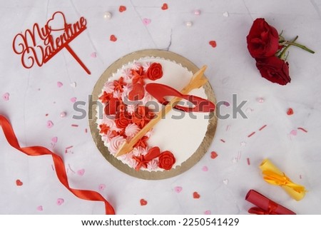 Valentine's Day Cake In White Background With Rose 