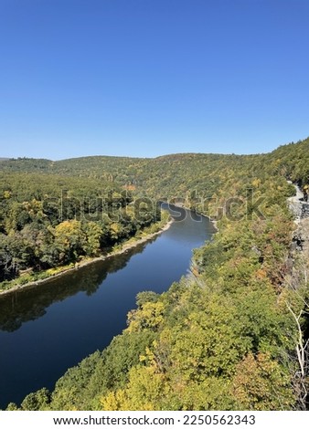 The view of the Delaware River from the beautiful Hawk's Nest overlook in New York. Royalty-Free Stock Photo #2250562343