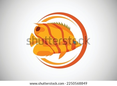 Butterflyfish in a circle. Fish logo design template. Seafood restaurant shop Logotype concept icon.