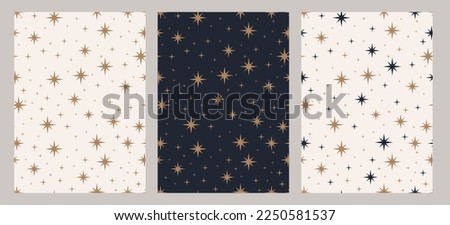 Vector hand-drawn magic bohemian seamless pattern set Constellations, sun, moon, magic stars mystical esoteric abstract background bundle Royalty-Free Stock Photo #2250581537