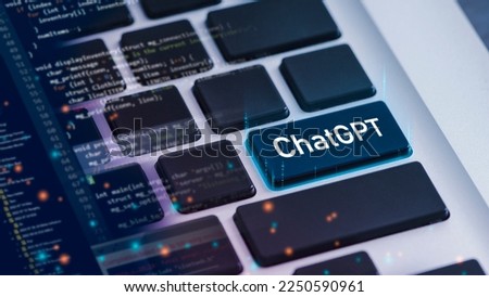 ChatGPT on the keyboard button for Chat with AI or Artificial Intelligence. smart AI or artificial intelligence using an artificial intelligence chatbot developed by OpenAI. Royalty-Free Stock Photo #2250590961