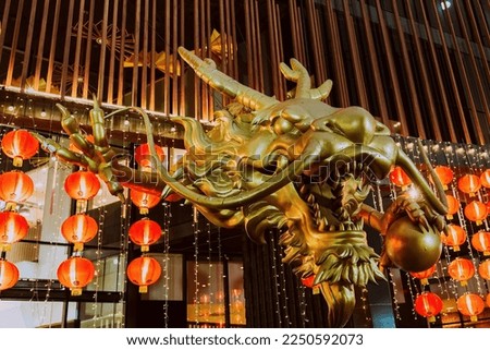 chinese golden dragon and chinese lanterns celebrate chinese new year