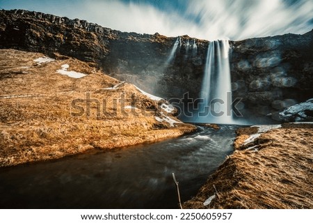 Iceland seljalandsfoss waterfall, winter in Iceland, seljalandsfoss waterfall in winter