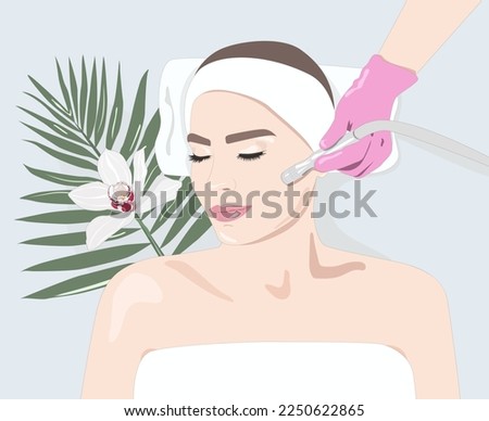 the cosmetologist makes the procedure Microdermabrasion of the face skin of a beautiful girl in a beauty salon.Cosmetology and professional skin care. illustration