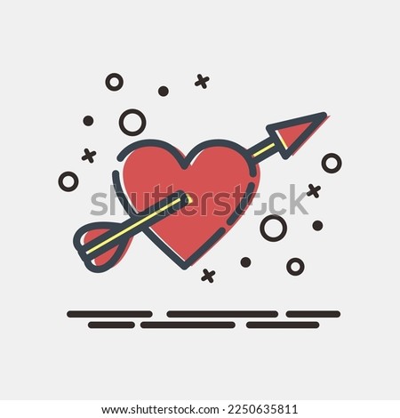 Icon heart with arrow. Valentine day celebration elements. Icons in MBE style. Good for prints, posters, logo, party decoration, greeting card, etc.