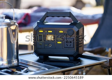 Power station, Camping and Outdoor equipment.  Royalty-Free Stock Photo #2250645189