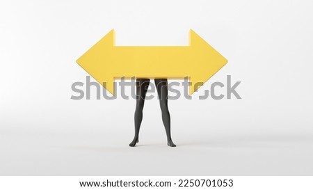 3d render, abstract info graphics, business strategy metaphor, black legs with yellow arrow in a stable position, choice concept, navigation sign clip art isolated on white background