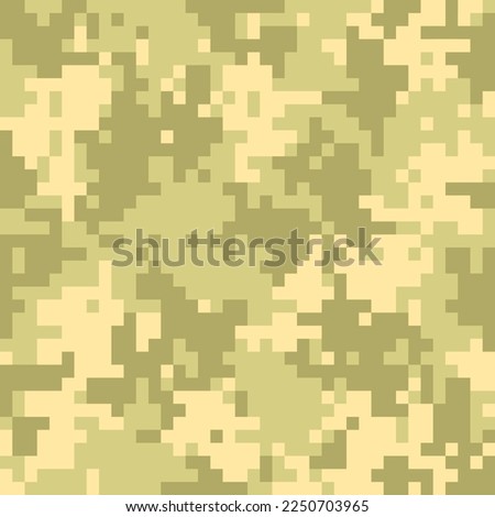 Camouflage seamless pattern. Khaki digital pixel tiles. Woodland or jungle military textile. Modern camo uniform for soldiers in the war. Multicolor militaristic wallpaper flat vector illustration. Royalty-Free Stock Photo #2250703965