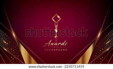 Modern Abstract Dark Red Golden Gold background with diagonal glowing light effect. illustration with trophy. Blue Lights on Graphics. Luxury Graphics. Award Background. Abstract Background.  Royalty-Free Stock Photo #2250711459
