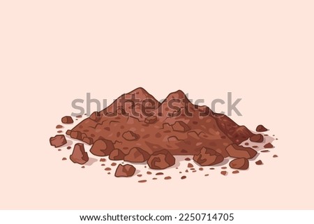 Heap of earth. Vector illustration. Design element for garden and vegetable garden, agriculture, farm. Fertile loose soil for growing plants. Stones and geology. poster drawing style