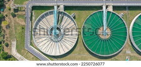 Drinking Water Treatment Technology and Distribution Plant. Aerial view of metropolitan waterworks authority. Water recycling industry.  Royalty-Free Stock Photo #2250726077