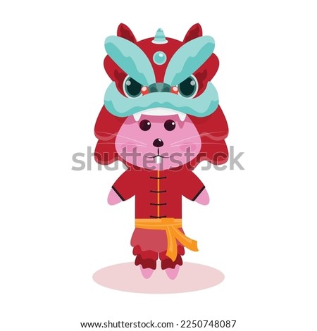 vector rabbit character in dragon lion dance costume for chinese new year celebration