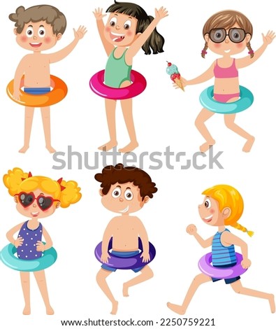 Summer kids characters set illustration