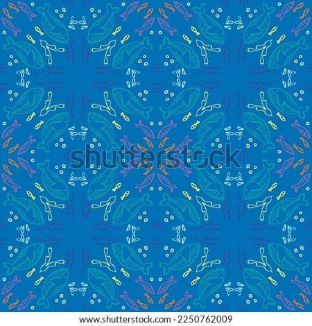 Seamless pattern with cute whales