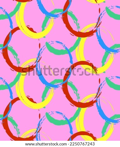 Abstract Hand Drawing Geometric Layered Brush Stroked Ellipses Round Circles Chains Seamless Vector Pattern Isolated Background 
