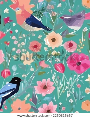 Colorful flowers, plants and leaves. Vector illustrations of flower and bird for classic floral background, wedding invitations and frame
