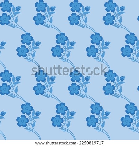seamless blue theme Botanical cross flowers with cyan background Vector vertical pattern.simple flowers and leaves geometrical pattern.