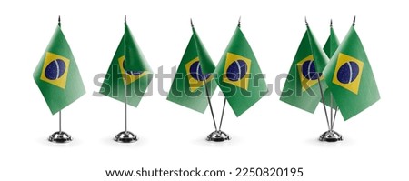 Small national flags of the Brazil on a white background.