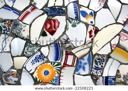 La Maison a Vaisselle Cassee - beautiful mosaic landmark of Louviers, France. Artistic background.
