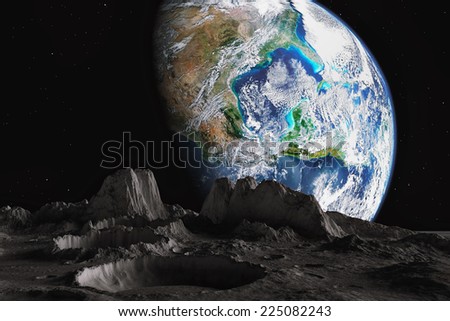 Earth and moon View from the moon orbit and rotating around the planet earth (Elements of this image furnished by NASA)  Royalty-Free Stock Photo #225082243