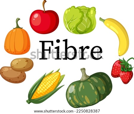 Fruit and vegetable surrounding fibre text illustration