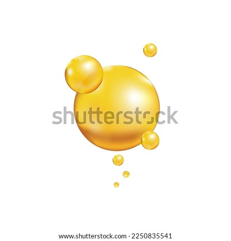 Omega 3, 6, 9 acids drops gold icon. Polyunsaturated fatty. Nutrition skin care design and Beauty treatment. Vector illustration. Royalty-Free Stock Photo #2250835541