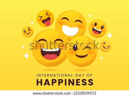 World Happiness Day Celebration Illustration with Smiling Face Expression Yellow for Web Banner or Landing Page in Flat Cartoon Hand Drawn Templates Royalty-Free Stock Photo #2250839953