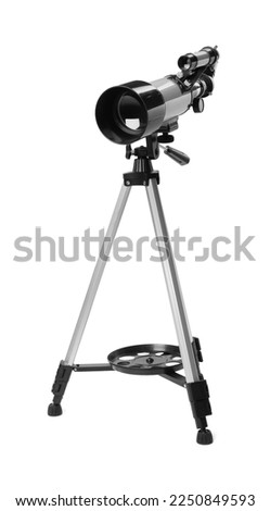 Tripod with modern telescope isolated on white