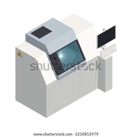 Semiconductor chip production isometric icons composition with isolated hi-tech facility image vector illustration