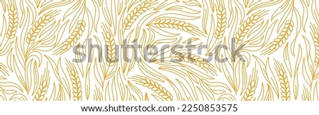 Cereal pattern background. Grains and ears of wheat, rye or barley. Wrapping paper for bread. Vector illustration. Royalty-Free Stock Photo #2250853575