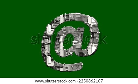 at sign - cyber scrap metal font on chroma key screen, isolated - object 3D rendering