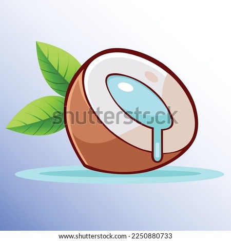 Fresh Coconut logo template design vector. Coconut oil logo. Nature product coconut oil emblem. Ripe coco and half coconut and leaves. 