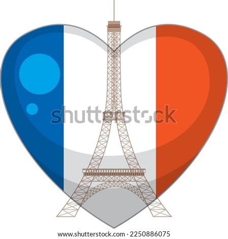 France heart flag icon with Eiffel tower Paris landmark illustration