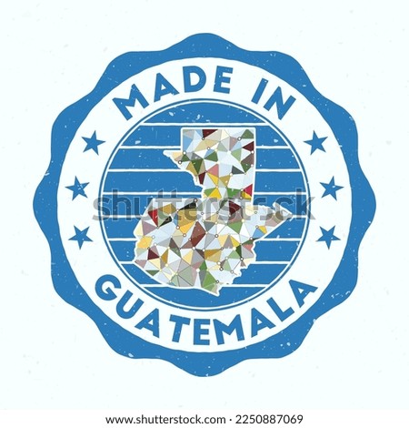 Made In Guatemala. Country round stamp. Seal of Guatemala with border shape. Vintage badge with circular text and stars. Vector illustration.