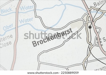 Brockenhurst Village, Hampshire, United Kingdom atlas map town name - line drawing