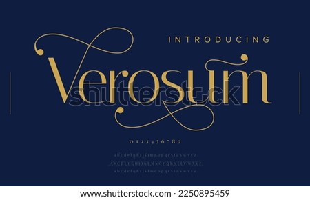 Verosum swirly tail font. Luxury serif typography Royalty-Free Stock Photo #2250895459