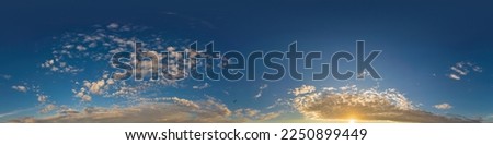 Blue summer sky panorama with light Cirrus clouds. Hdr seamless spherical equirectangular 360 panorama. Sky dome or zenith for 3D visualization and sky replacement for aerial drone 360 panoramas.